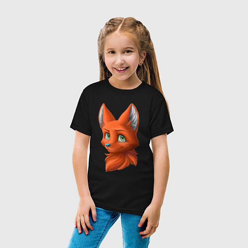 Детская футболка Милая лисичка Cute fox / Черный – фото 4