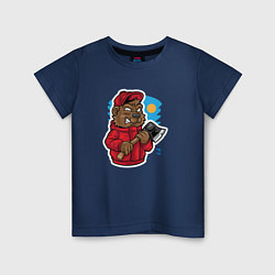 Футболка хлопковая детская Медведь дровосек, цвет: тёмно-синий