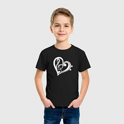 Футболка хлопковая детская Скрипичный и Басовый Ключи в Сердце, цвет: черный — фото 2