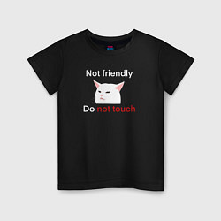 Футболка хлопковая детская Not friendly, do not touch, текст с мемным котом, цвет: черный