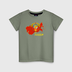 Футболка хлопковая детская Герб Карта СССР, цвет: авокадо