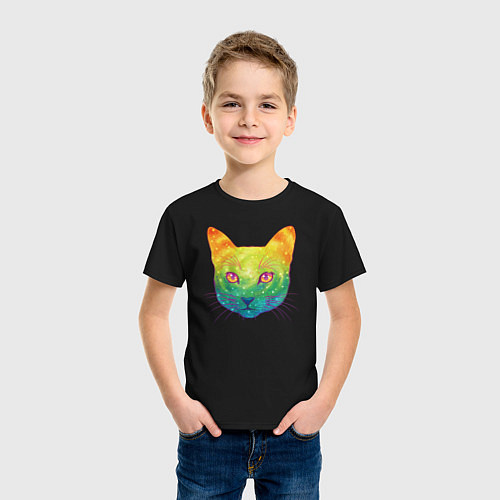 Детская футболка Радужный котик rainbow cat / Черный – фото 3