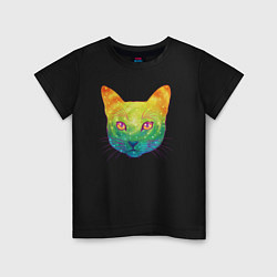 Футболка хлопковая детская Радужный котик rainbow cat, цвет: черный