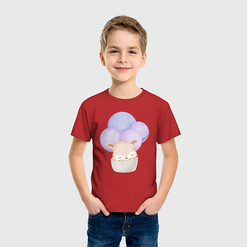 Детская футболка Милый Лисёнок Взлетает С Воздушными Шарами / Красный – фото 3
