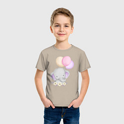 Футболка хлопковая детская Милый Слонёнок Играет С Воздушными Шариками, цвет: миндальный — фото 2