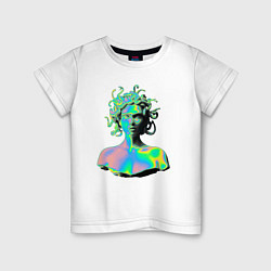 Футболка хлопковая детская Gorgon Medusa Vaporwave Neon, цвет: белый