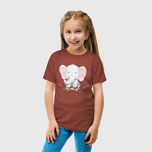 Детская футболка Милый Слонёнок С Цветами / Кирпичный – фото 4