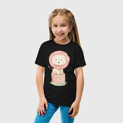 Детская футболка Милый Львёнок На Пеньке / Черный – фото 4