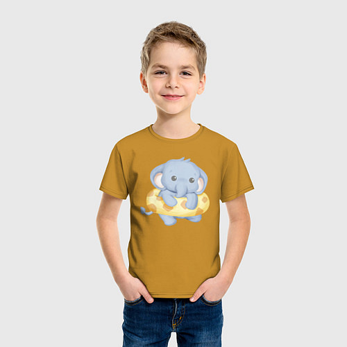 Детская футболка Милый Слонёнок С Плавательным Кругом / Горчичный – фото 3
