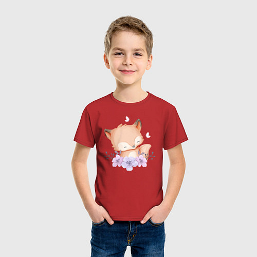 Детская футболка Милый Лисёнок С Цветками / Красный – фото 3