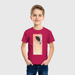 Футболка хлопковая детская Crow on Snowy Branch, цвет: маджента — фото 2