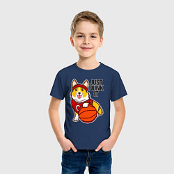 Футболка хлопковая детская JUST DUNK IT корги, цвет: тёмно-синий — фото 2