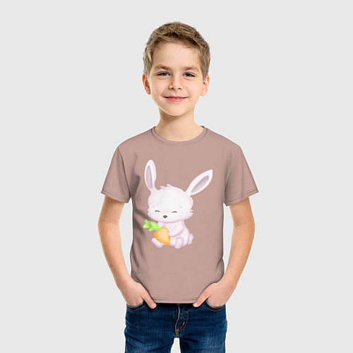 Детская футболка Милый Крольчонок С Морковкой / Пыльно-розовый – фото 3