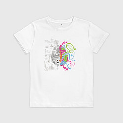 Футболка хлопковая детская Два полушария мозга, цвет: белый
