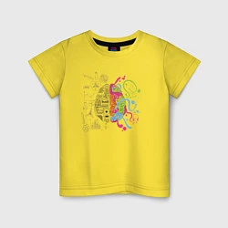 Футболка хлопковая детская Два полушария мозга, цвет: желтый