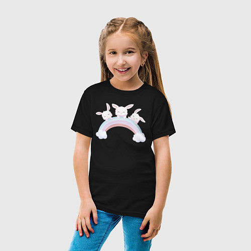 Детская футболка Милые Крольчата На Радуге / Черный – фото 4