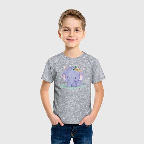 Детская футболка Милый Слонёнок На Полянке / Меланж – фото 3