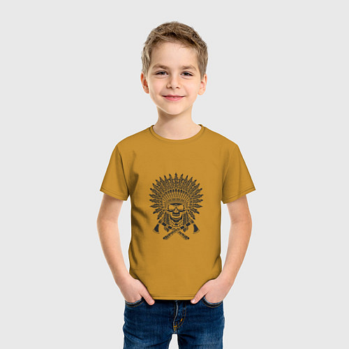 Детская футболка Skull Indian / Горчичный – фото 3