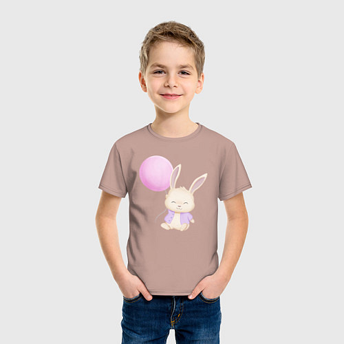 Детская футболка Милый Крольчонок С Воздушным Шариком / Пыльно-розовый – фото 3