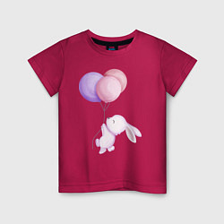 Футболка хлопковая детская Милый Крольчонок С Тремя Воздушными Шариками, цвет: маджента