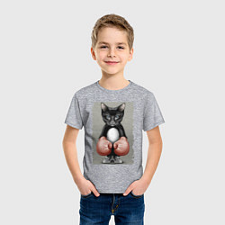 Футболка хлопковая детская Крутой котяра в боксёрских перчатках Cool cat in b, цвет: меланж — фото 2