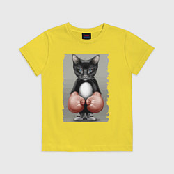 Футболка хлопковая детская Крутой котяра в боксёрских перчатках Cool cat in b, цвет: желтый