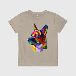 Футболка хлопковая детская Немецкие овчарки красочная голова, цвет: миндальный