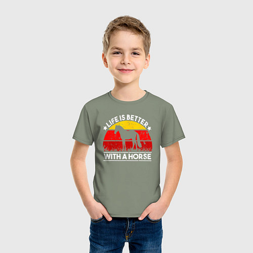 Детская футболка Жить лучше с лошадью / Авокадо – фото 3