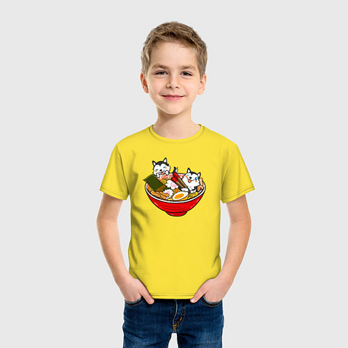 Детская футболка Хаски кушают лапшу / Желтый – фото 3