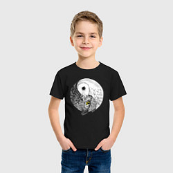 Футболка хлопковая детская Инь Янь по совиному, цвет: черный — фото 2
