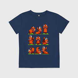Футболка хлопковая детская Йога красной панды, цвет: тёмно-синий