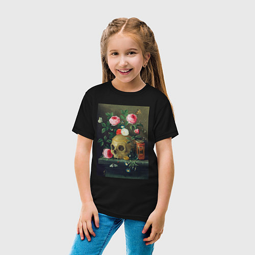 Детская футболка Vanitas Still Life Череп и цветы / Черный – фото 4
