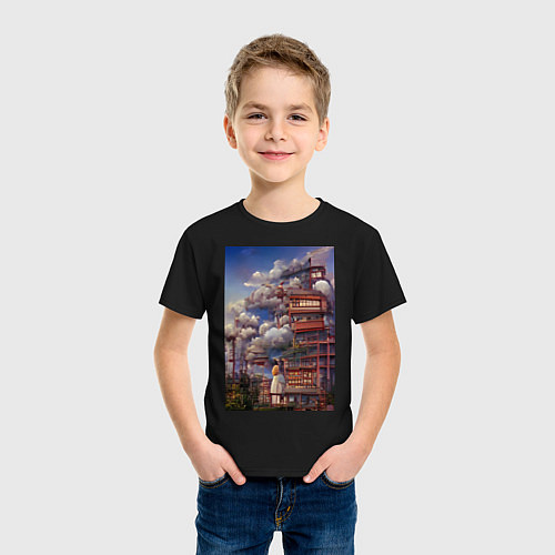 Детская футболка Деревушка в Японии / Черный – фото 3