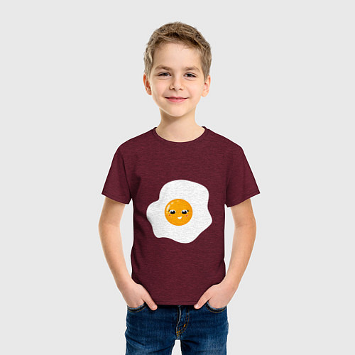 Детская футболка Веселая яичница глазунья, завтрак с улыбкой / Меланж-бордовый – фото 3