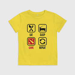 Футболка хлопковая детская Eat Sleep Dota Repeat, цвет: желтый