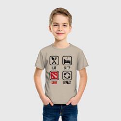 Футболка хлопковая детская Eat Sleep Dota Repeat, цвет: миндальный — фото 2