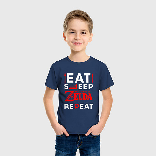 Детская футболка Надпись Eat Sleep Zelda Repeat / Тёмно-синий – фото 3