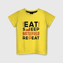 Футболка хлопковая детская Надпись: Eat Sleep Battlefield Repeat, цвет: желтый