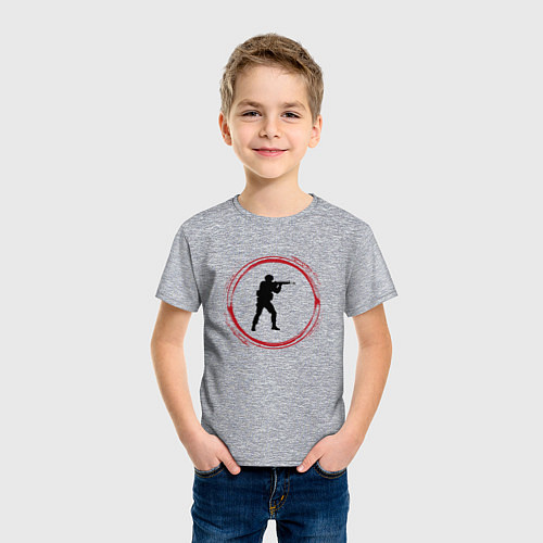 Детская футболка Символ Counter Strike и красная краска вокруг / Меланж – фото 3