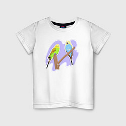 Футболка хлопковая детская Волнистыи попугай Птицы, цвет: белый