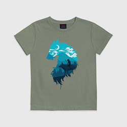 Футболка хлопковая детская Принцесса Мононоке волчий силуэт, цвет: авокадо