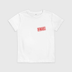 Футболка хлопковая детская Написано, что Fake, цвет: белый