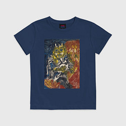 Футболка хлопковая детская Woman with a Child and a Cat Абстракция, цвет: тёмно-синий