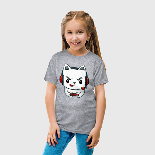 Детская футболка Кот игроман The cat is a gambler / Меланж – фото 4