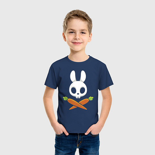 Детская футболка Череп кролика с двумя морковками / Тёмно-синий – фото 3
