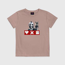 Футболка хлопковая детская Love death and robots белый робот с котом, цвет: пыльно-розовый