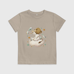 Футболка хлопковая детская Львенок на облачке, цвет: миндальный