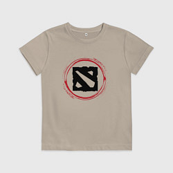 Футболка хлопковая детская Символ Dota и красная краска вокруг, цвет: миндальный