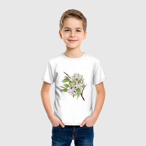 Детская футболка Нежные цветы на веточке / Белый – фото 3