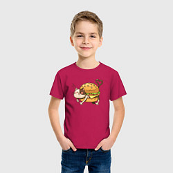 Футболка хлопковая детская Кот - гамбургер, цвет: маджента — фото 2